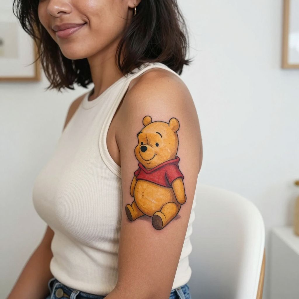 Winnie the Pooh tattoo ideas - Classic Pooh Sitting Calmly