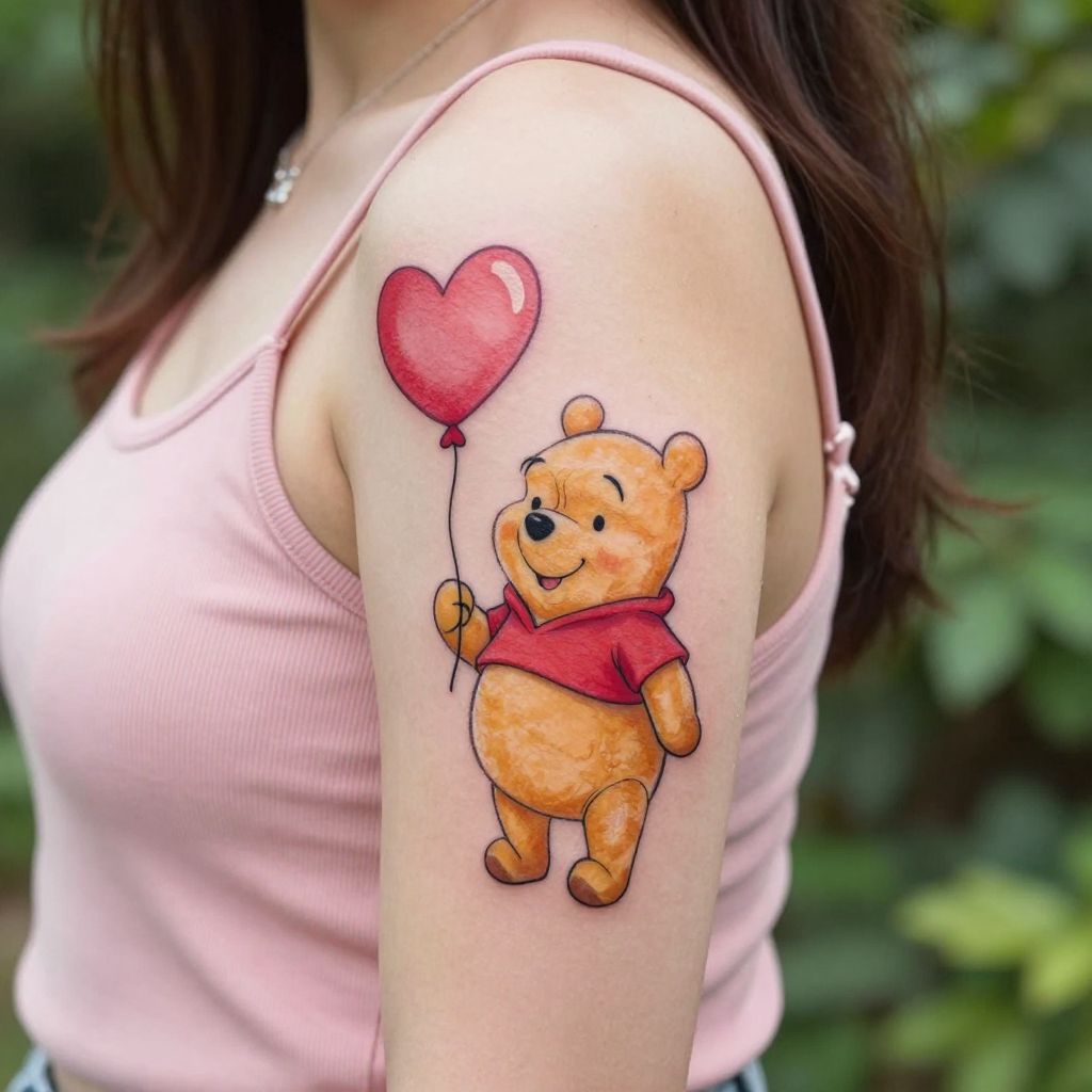 Winnie the Pooh tattoo ideas - Pooh Holding A Heart Balloon