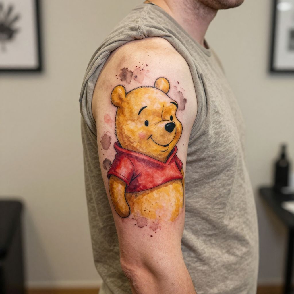 Winnie the Pooh tattoo ideas - Watercolor Pooh Splash
