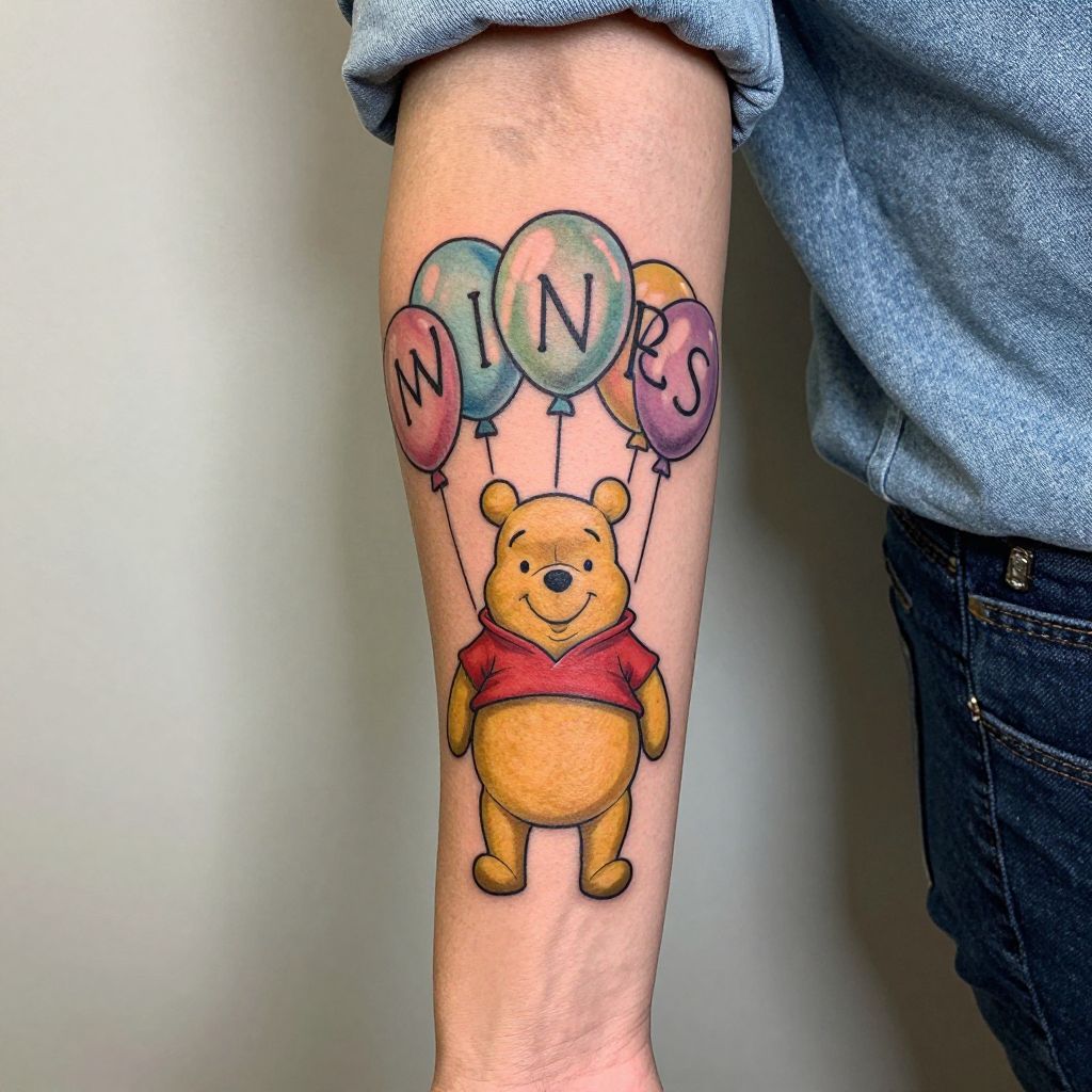 Winnie the Pooh tattoo ideas - Pooh Inside Balloon Lettering