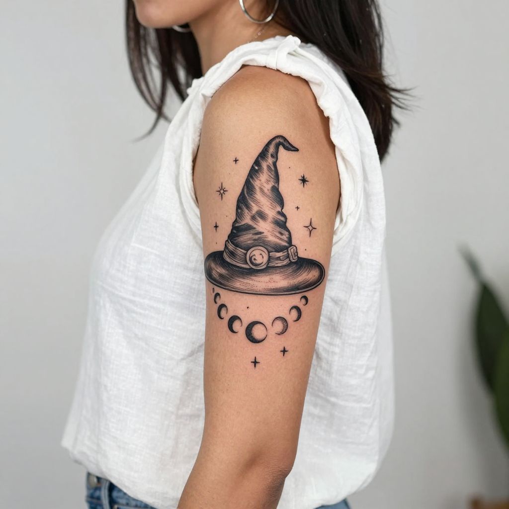Witch’s Hat with Moon Phases and Stars