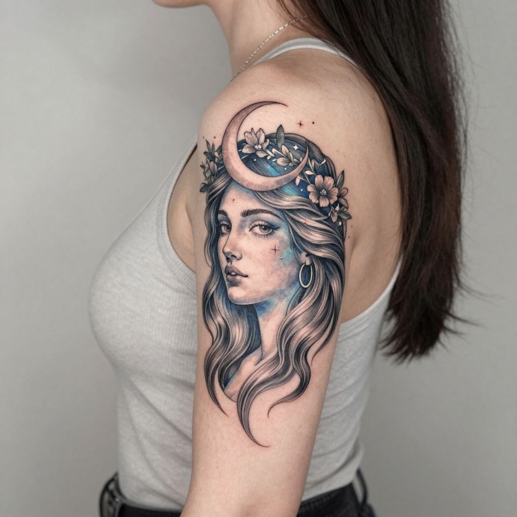 Moon Goddess Face with Floral Crown