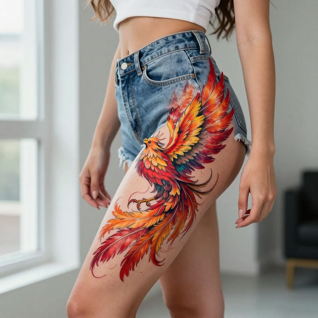 Mythical Phoenix on Thigh