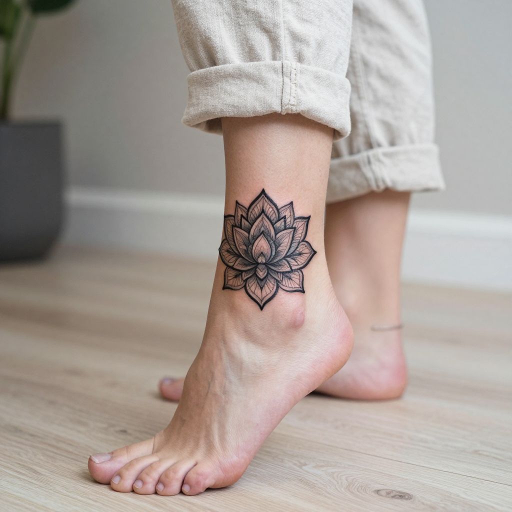 Mandala Lotus Foot Tattoo