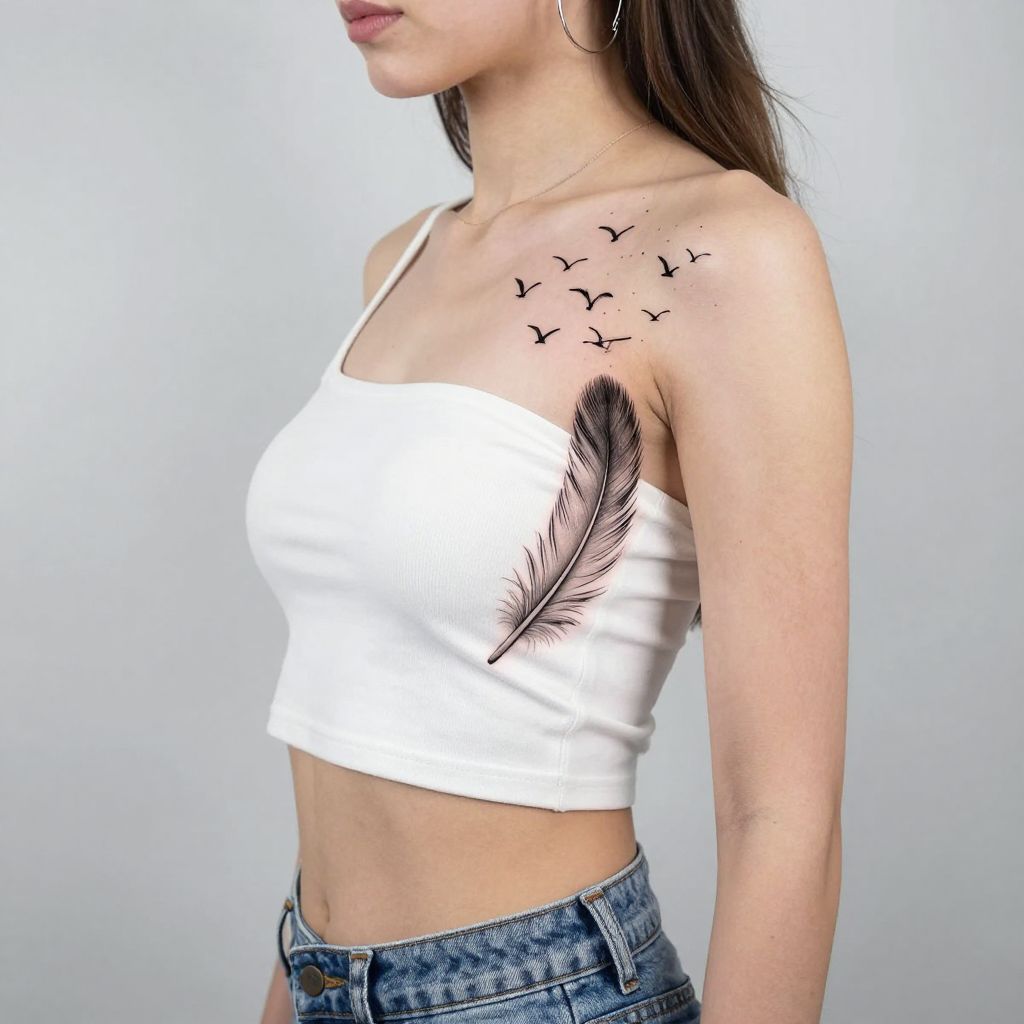 Feather that Transforms into Birds on Side Rib