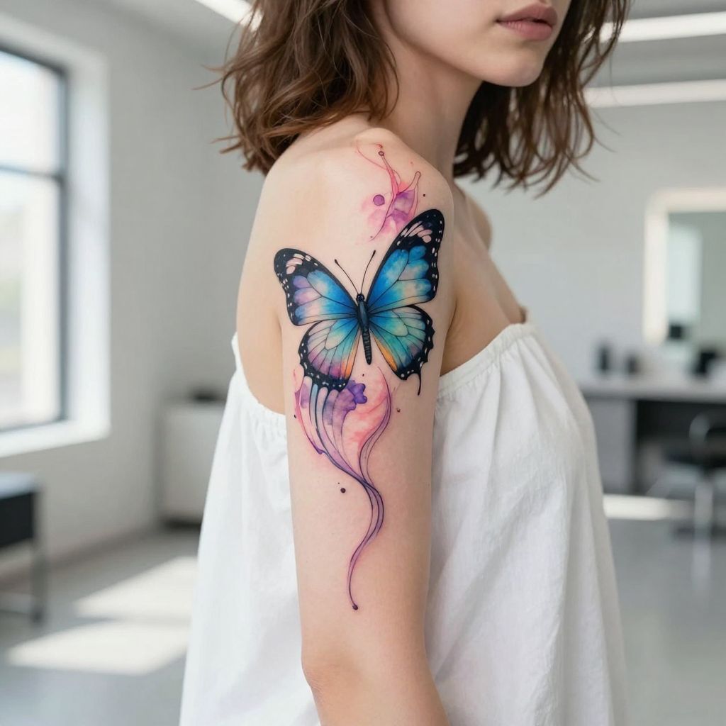 Watercolor Butterfly Spine Tattoo