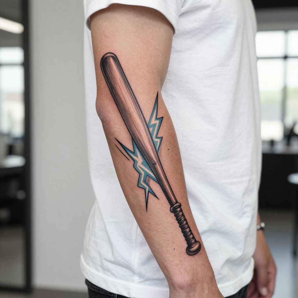 Baseball Bat Crossed with Lightning Bolts