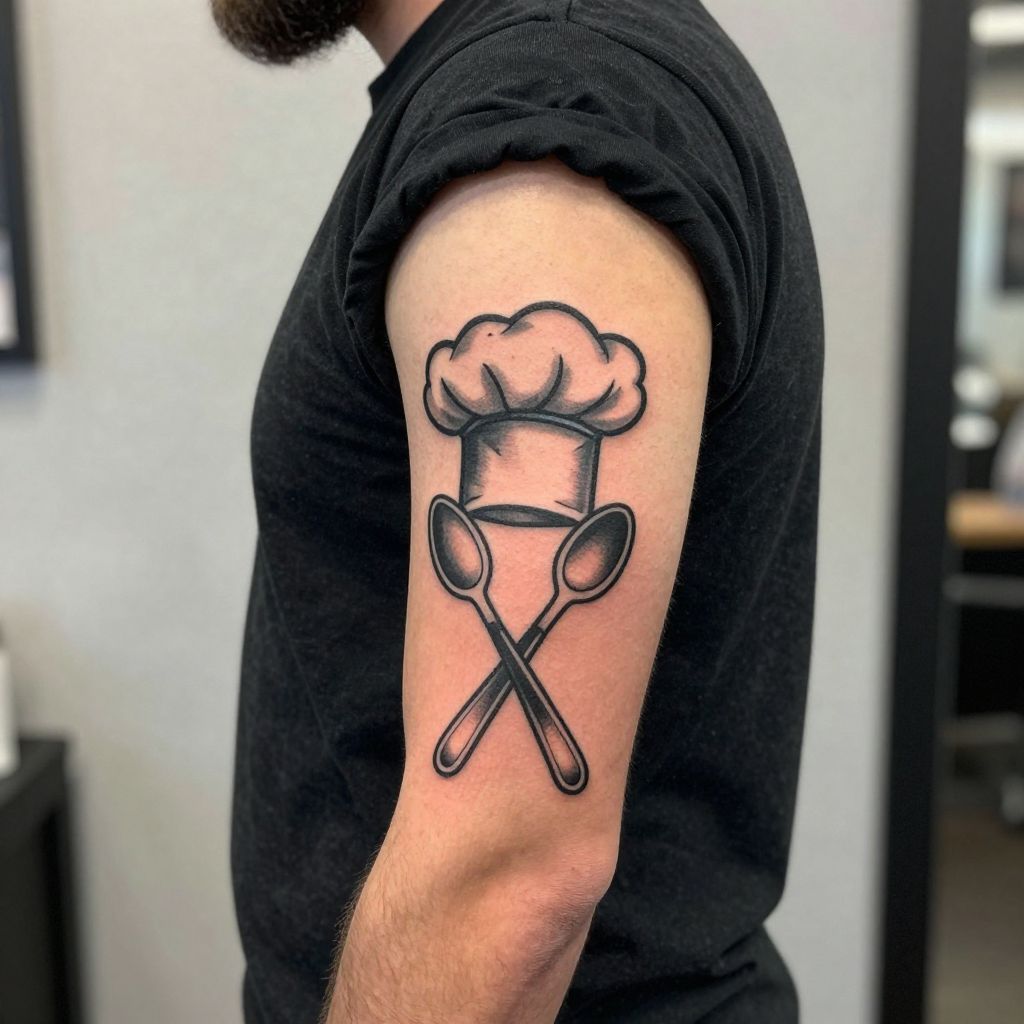 Classic Chef Hat and Crossed Spoons Tattoo