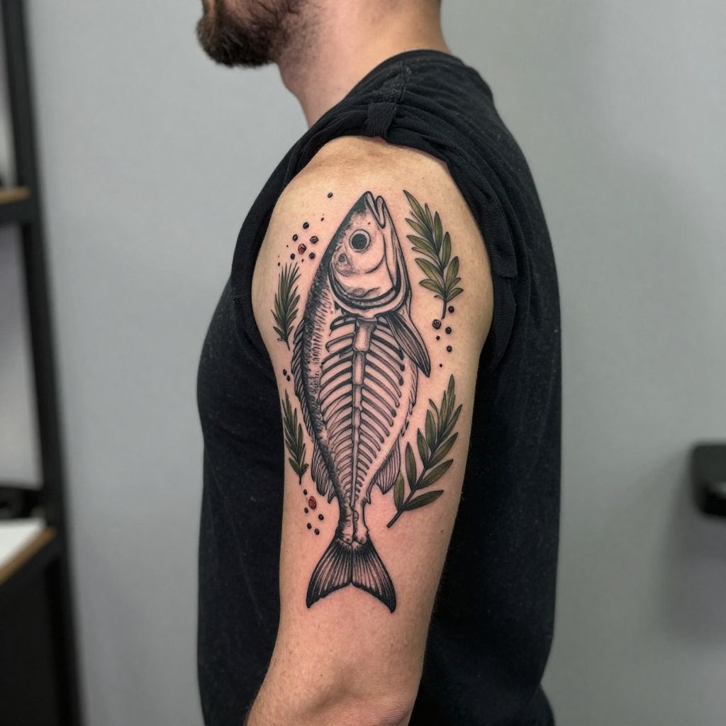 Fish Skeleton with Spices Tattoo