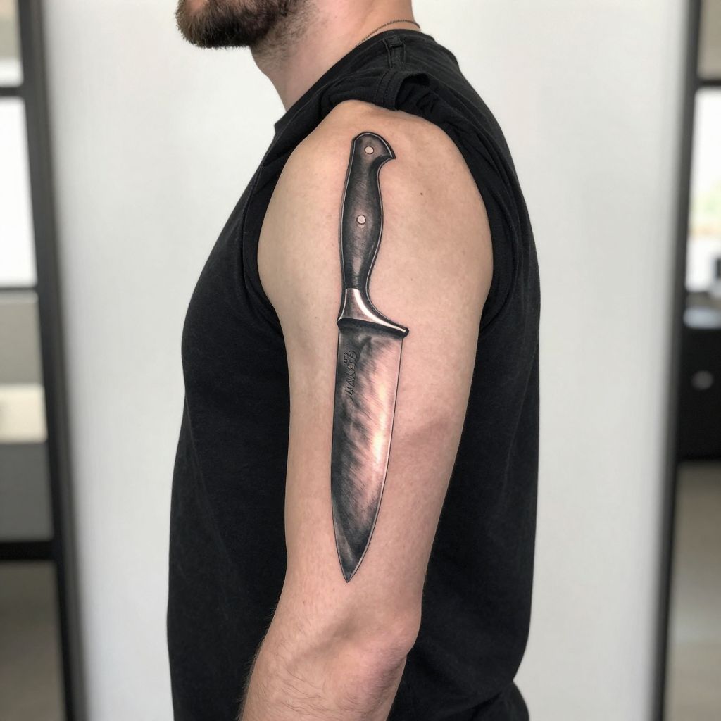 Realistic Knife Blade Tattoo