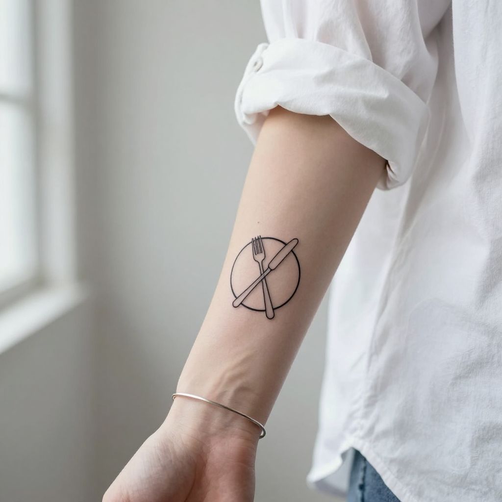 Minimalist Plate with Fork and Knife Tattoo