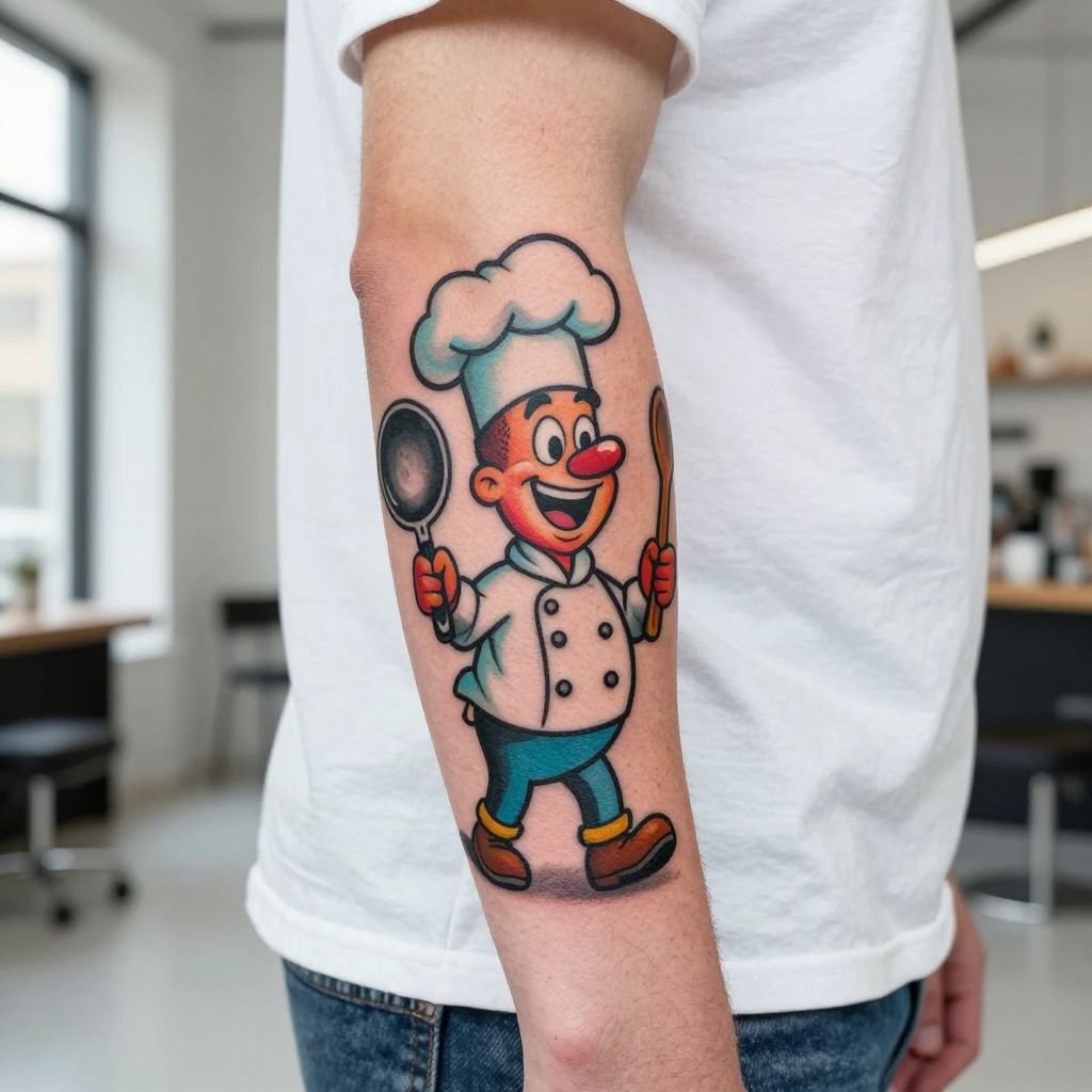 Cartoon Chef Character Tattoo