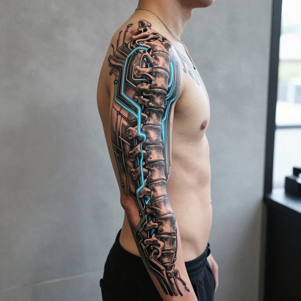 Cybernetic Spine Tattoo