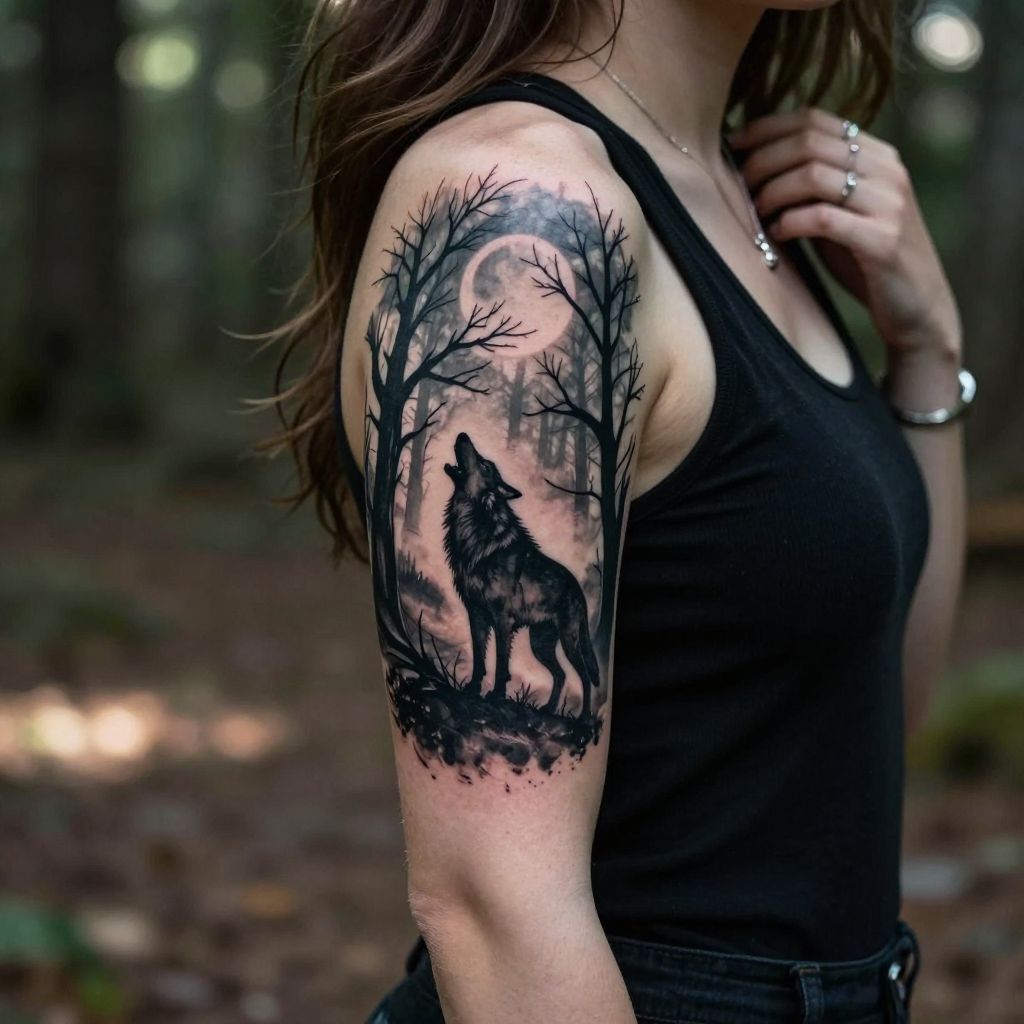 Twilight Forest with a Lone Wolf tattoo