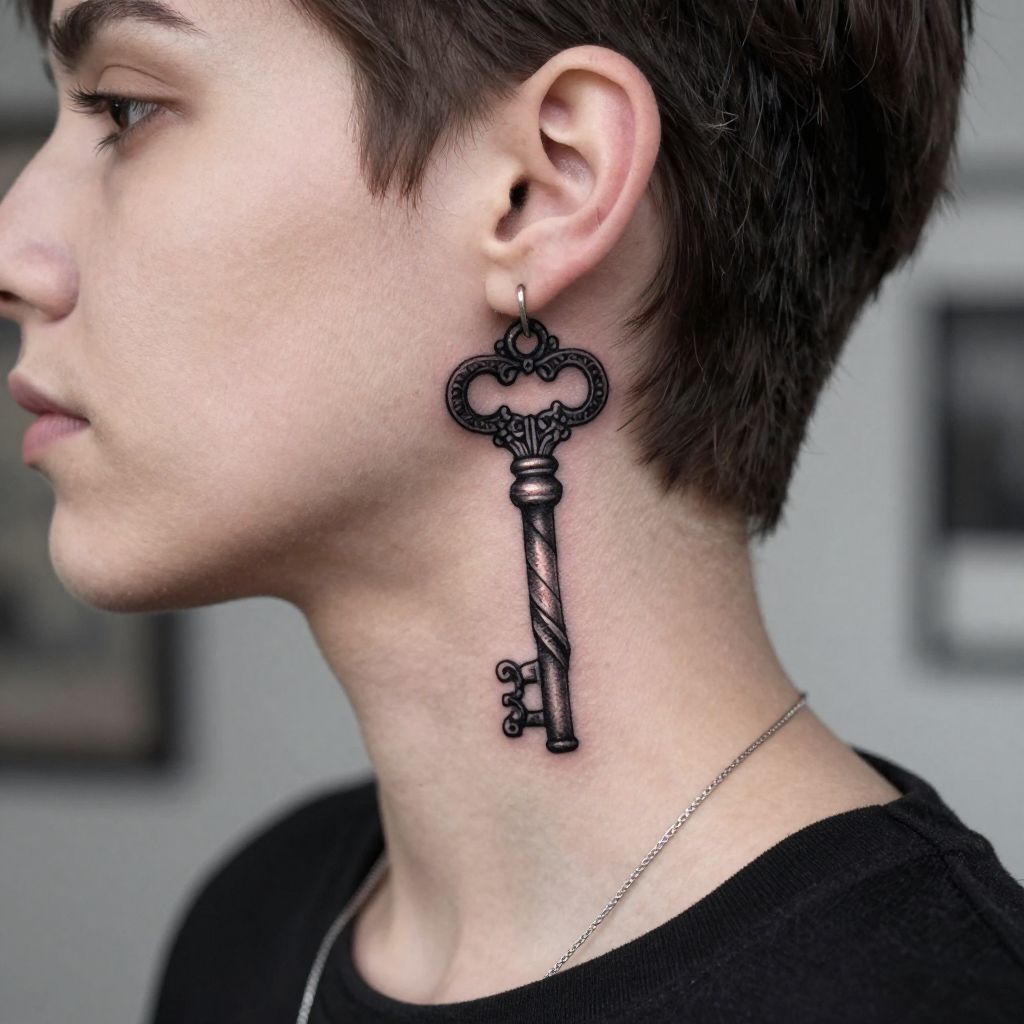 Blackened Victorian Key tattoo