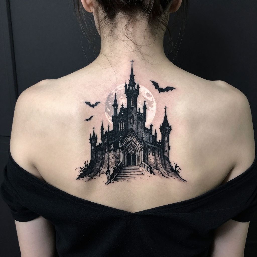 Moonlit Castle Silhouette tattoo