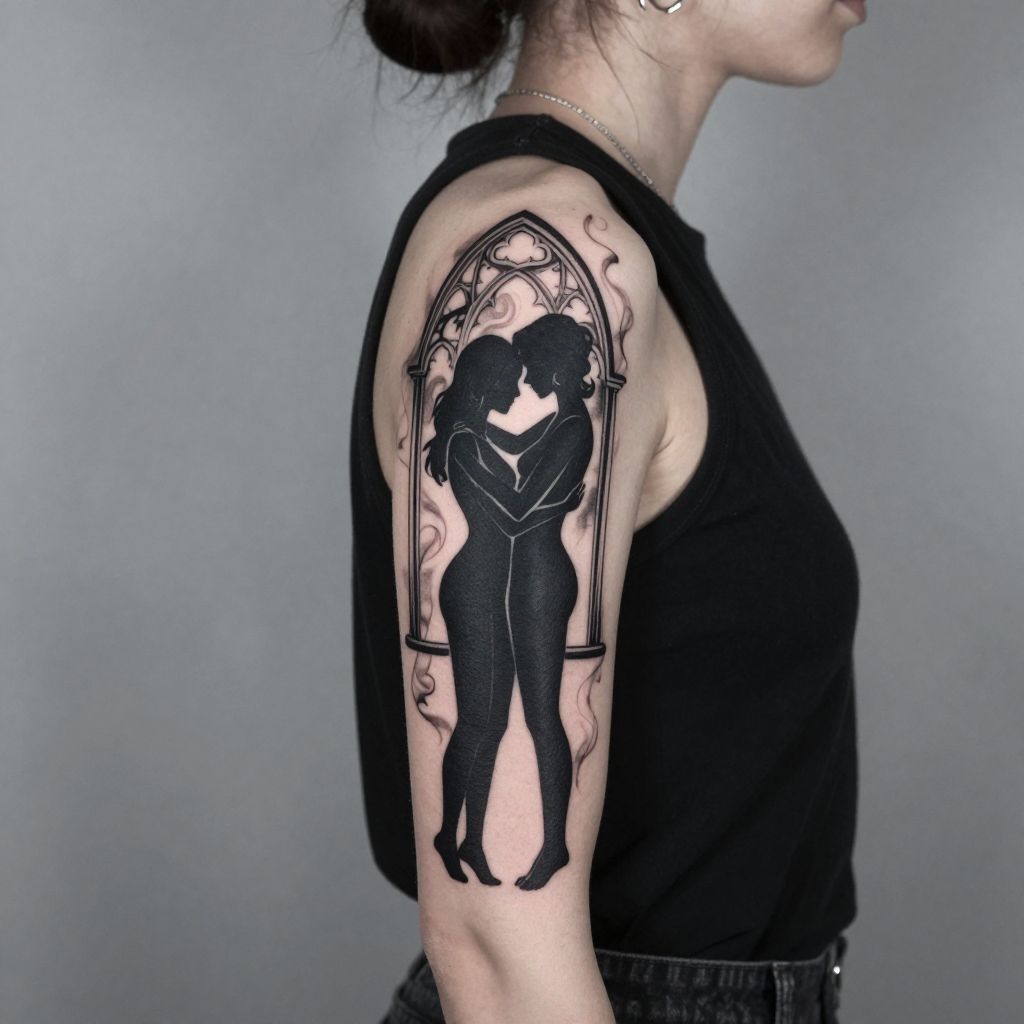 Shadowed Lovers in Silhouette tattoo