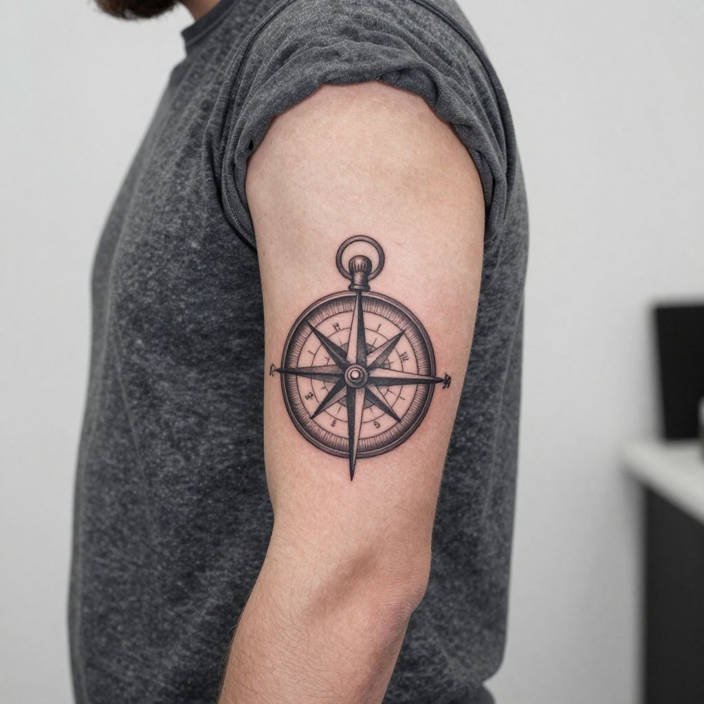 A Compass Pointing to Her Name tattoo