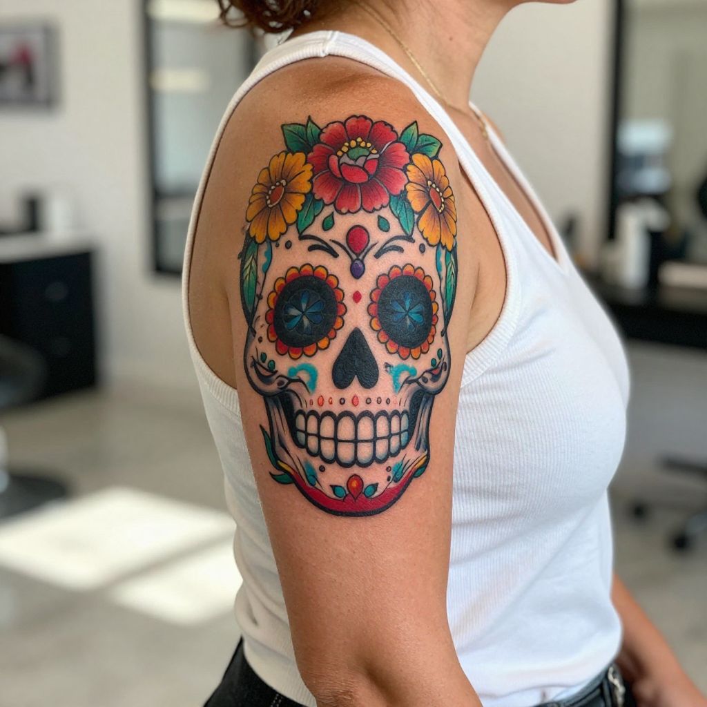 Classic Sugar Skull in Vibrant Colors