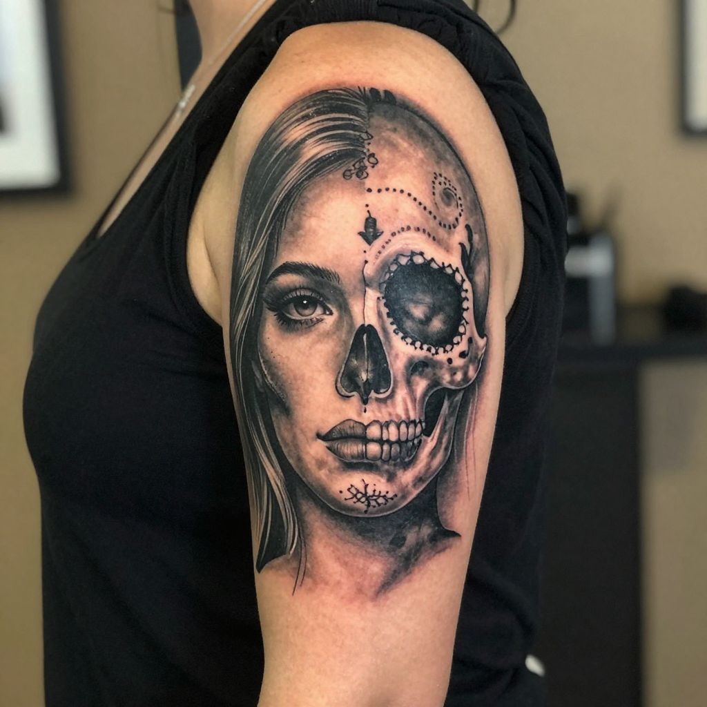 Half Skull, Half Human Face