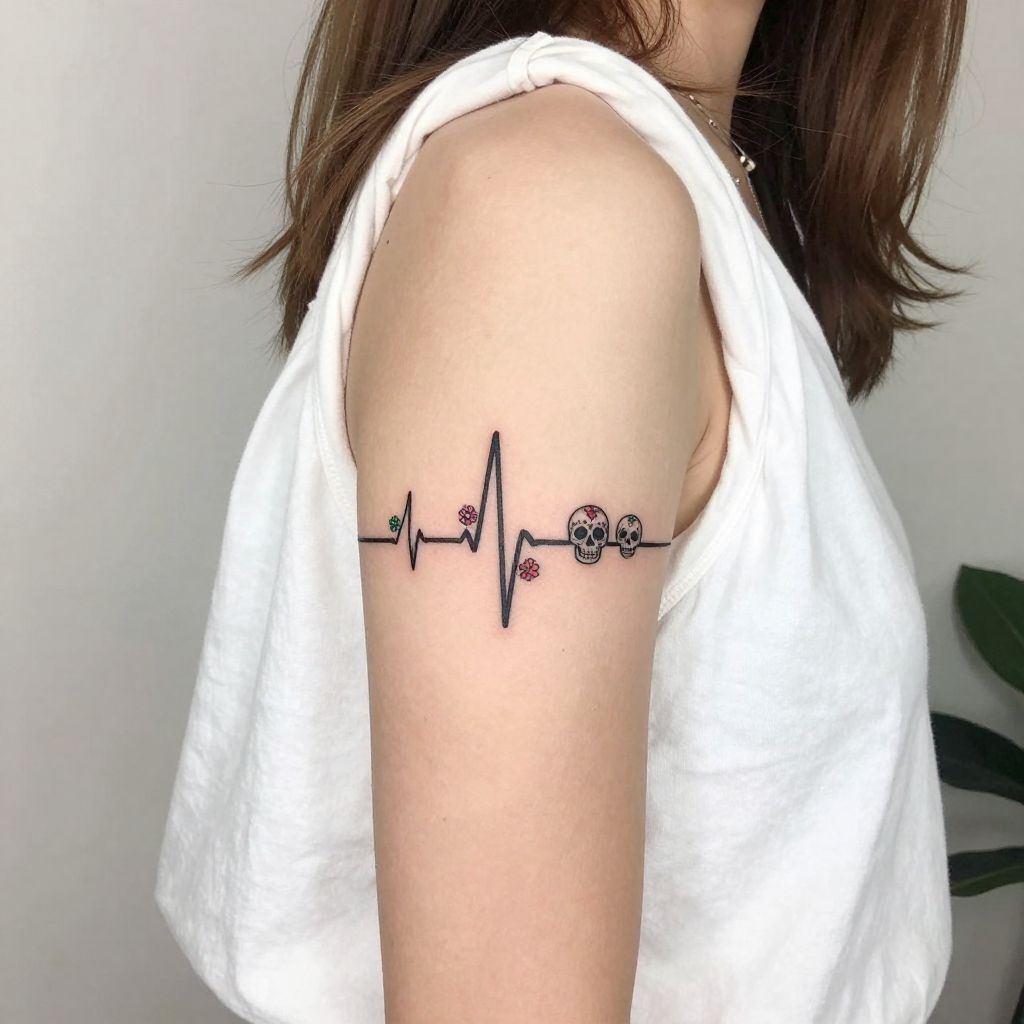 Day of the Dead Heartbeat Tattoo