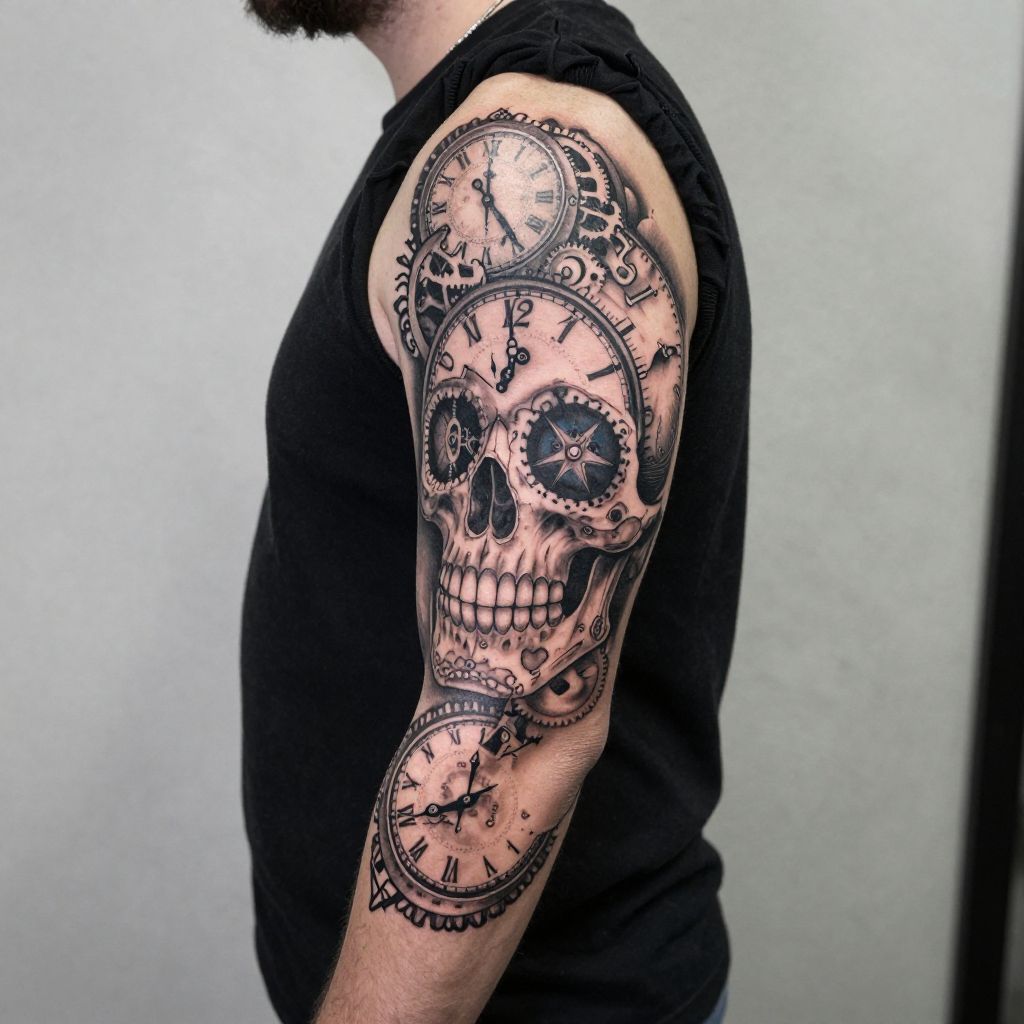 Sugar Skull Clock Tattoo