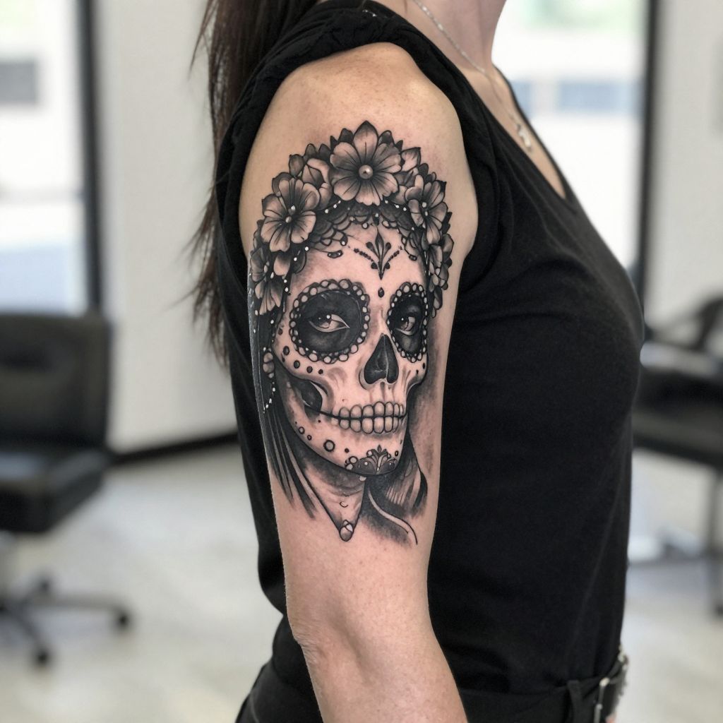 Elegant Black and Gray Calavera Portrait