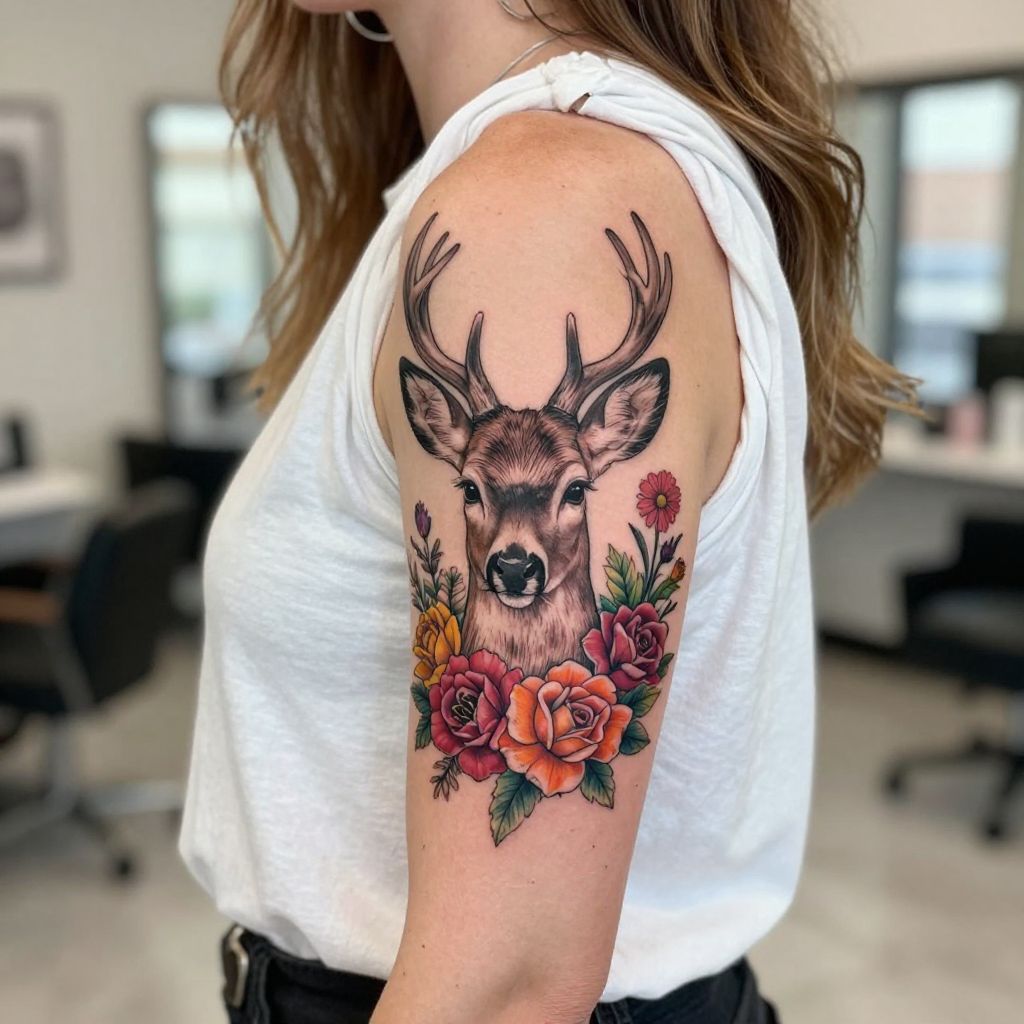 Deer with Floral Accents