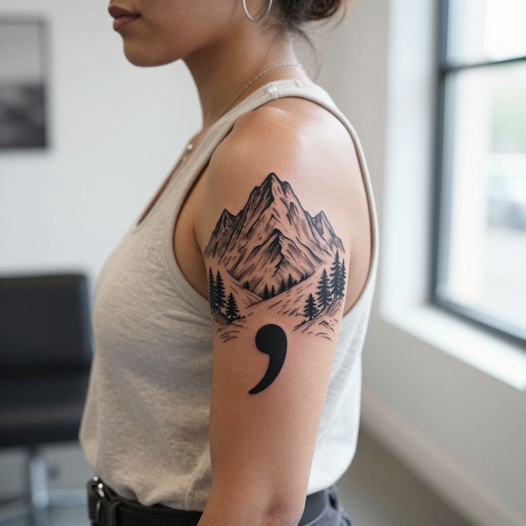 Semicolon with Mountains