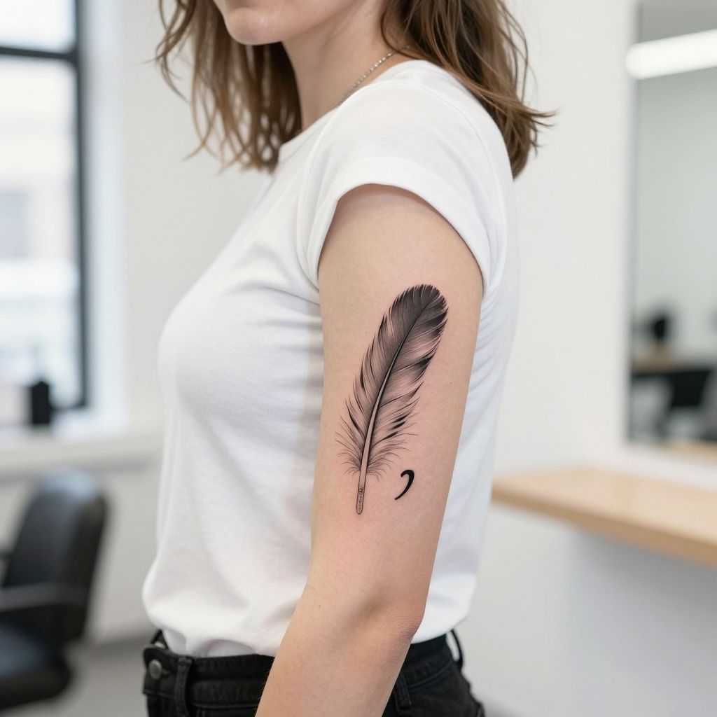 Semicolon Feather Tattoo