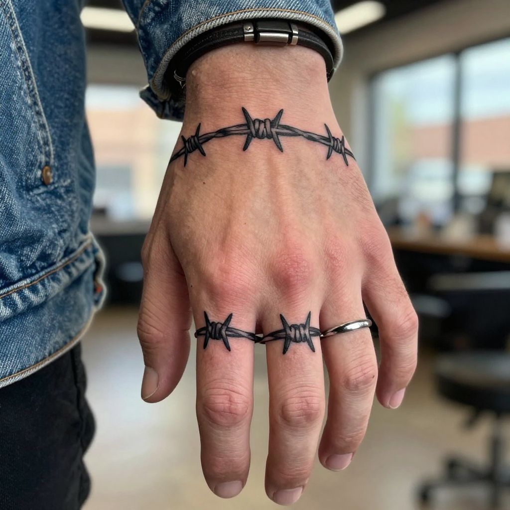 Barbed Wire Finger Tattoo