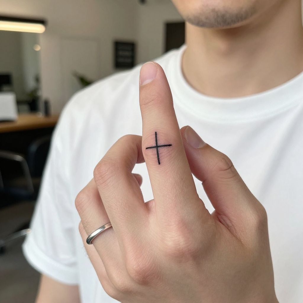 Plus Sign Finger Tattoo