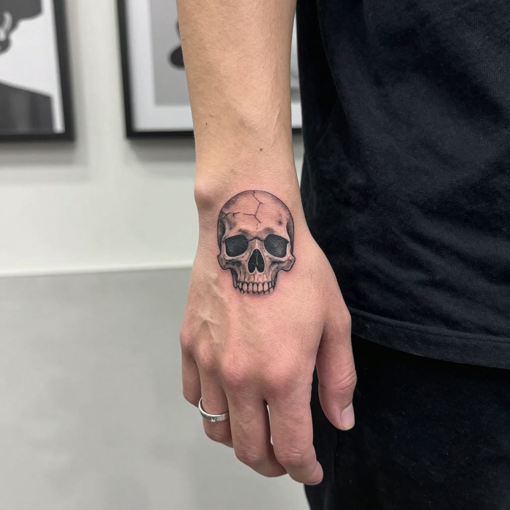 Tiny Skull Finger Tattoo