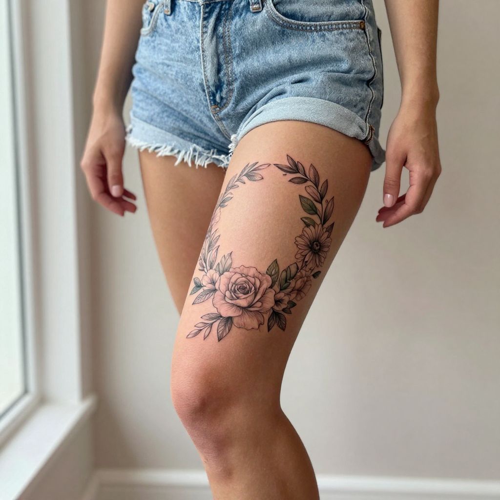 Floral Wreath Encircling the Knee