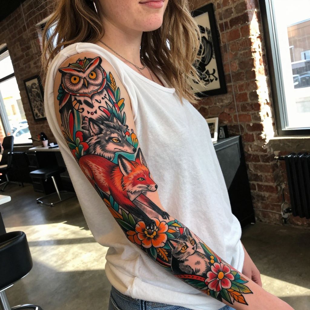 Neo-Traditional Animal Sleeve