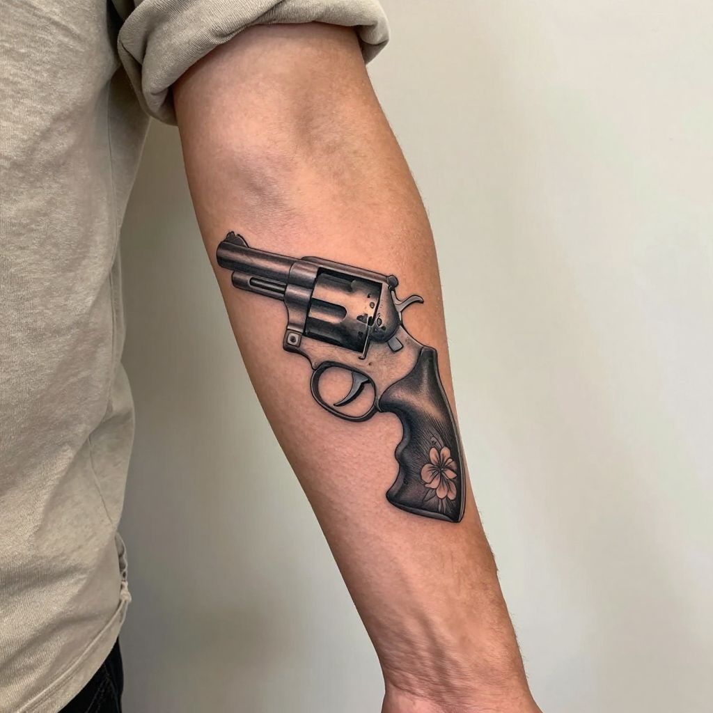 Classic Revolver with Floral Accents