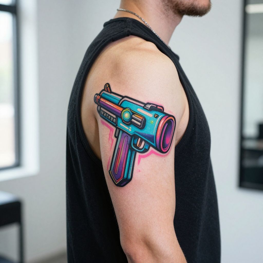 Retro Laser Gun with Neon Colors