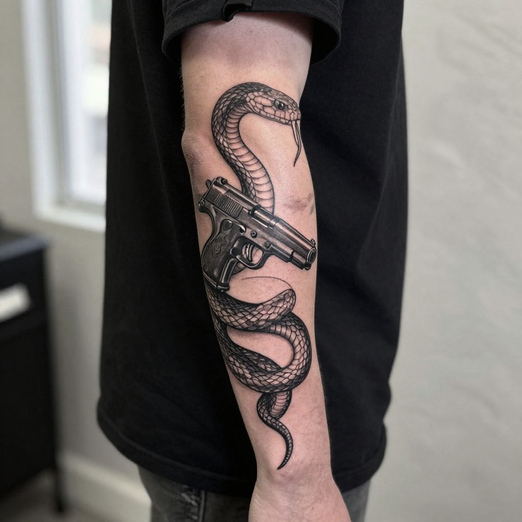Gun with Snake Wrapped Around