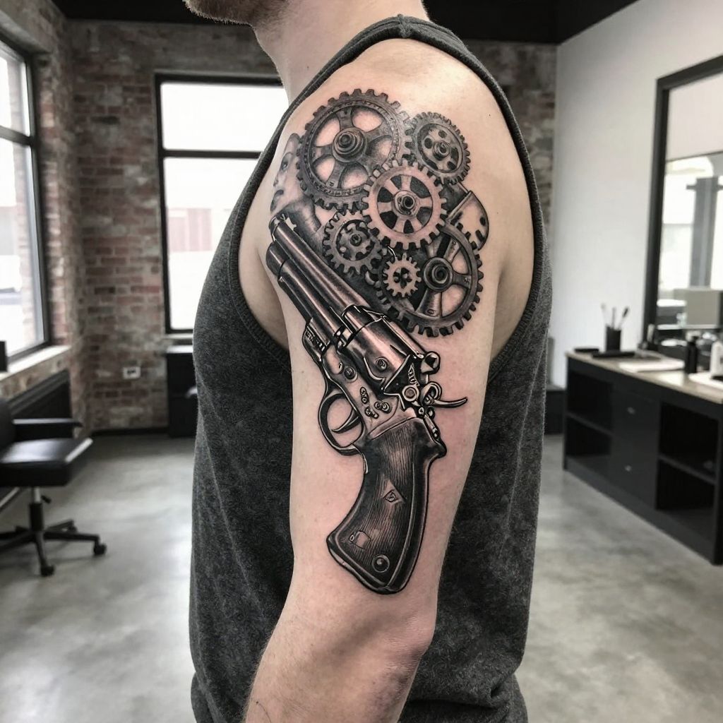 Steampunk Gun with Gears and Cogs