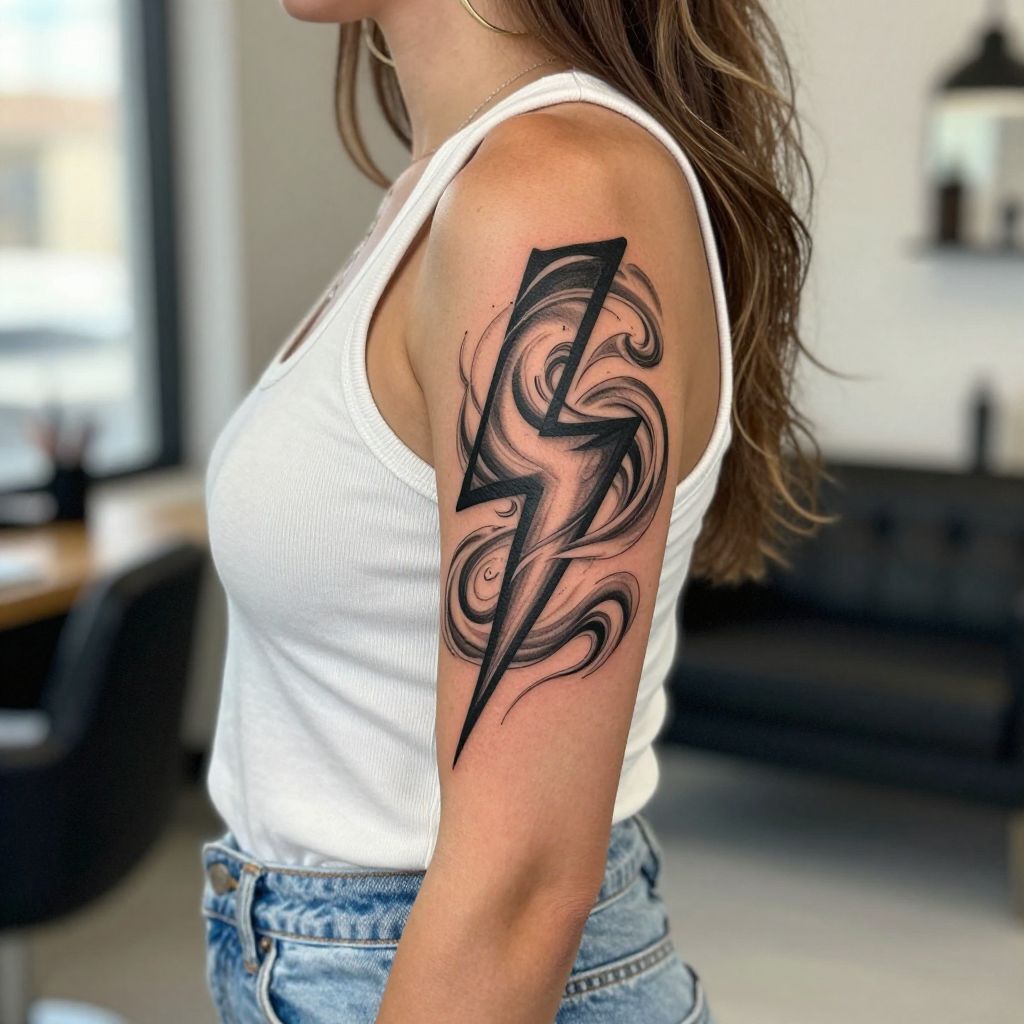 Lightning Bolt with Abstract Swirls