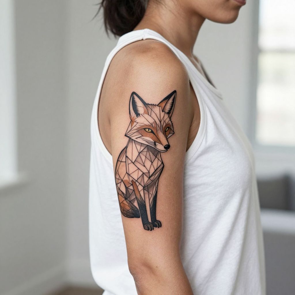 Geometric Fox Line Work Tattoo