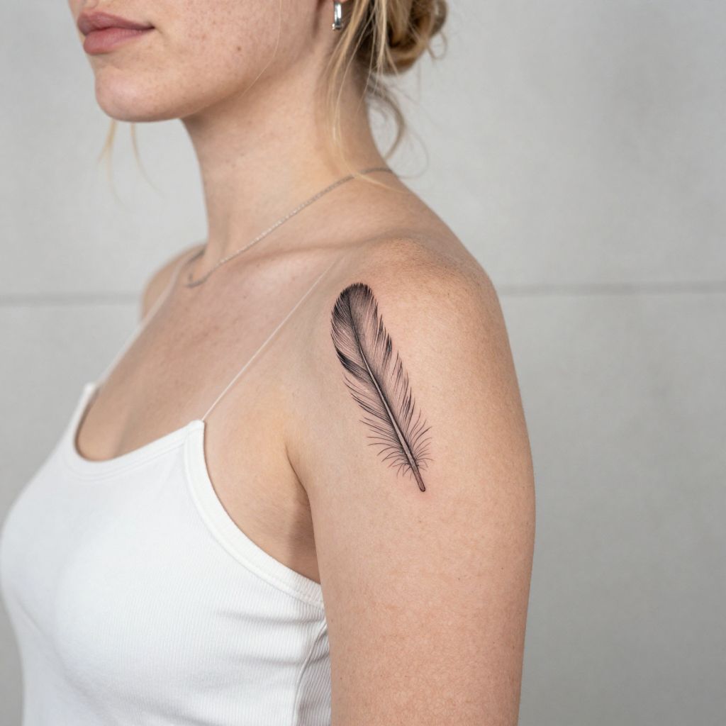 Floating Feathers Line Work Tattoo
