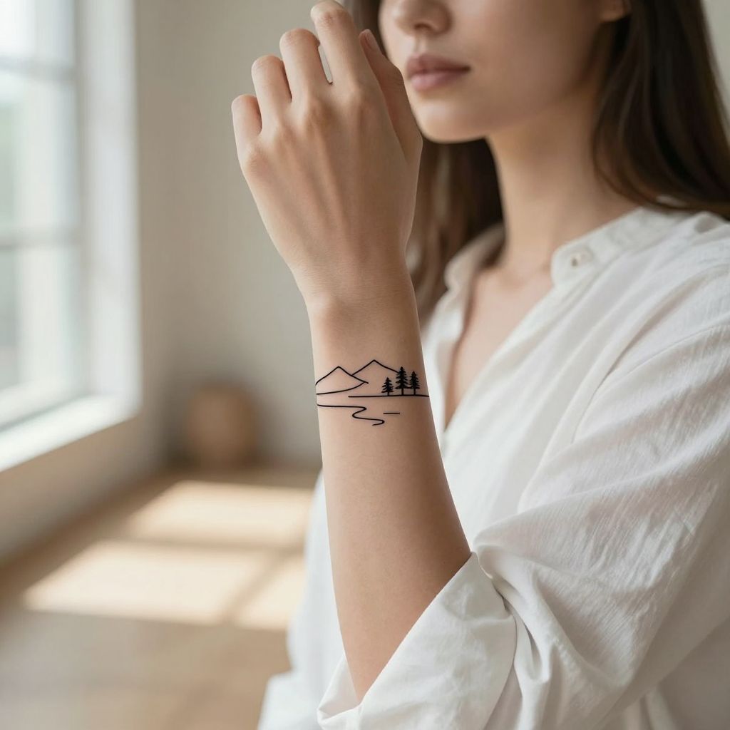 Minimalist Landscape Line Work Tattoo