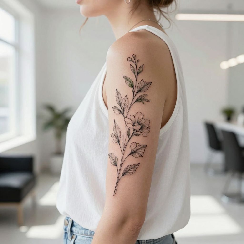 Botanical Vine Line Work Tattoo