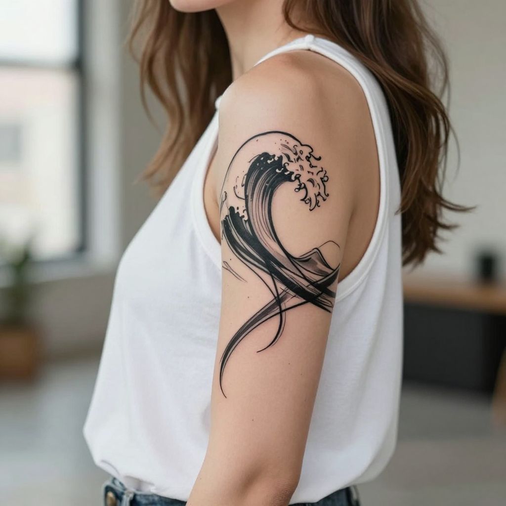 Abstract Wave Line Work Tattoo