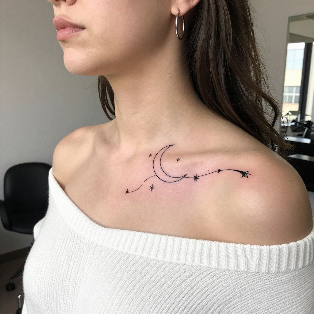 Celestial Line Art Tattoo