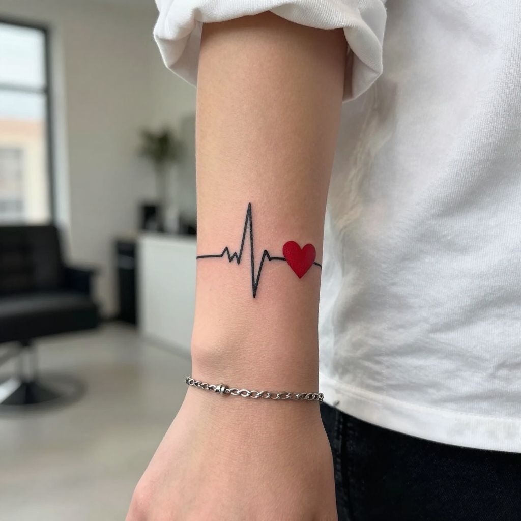 Heartbeat Line Ending in a Heart