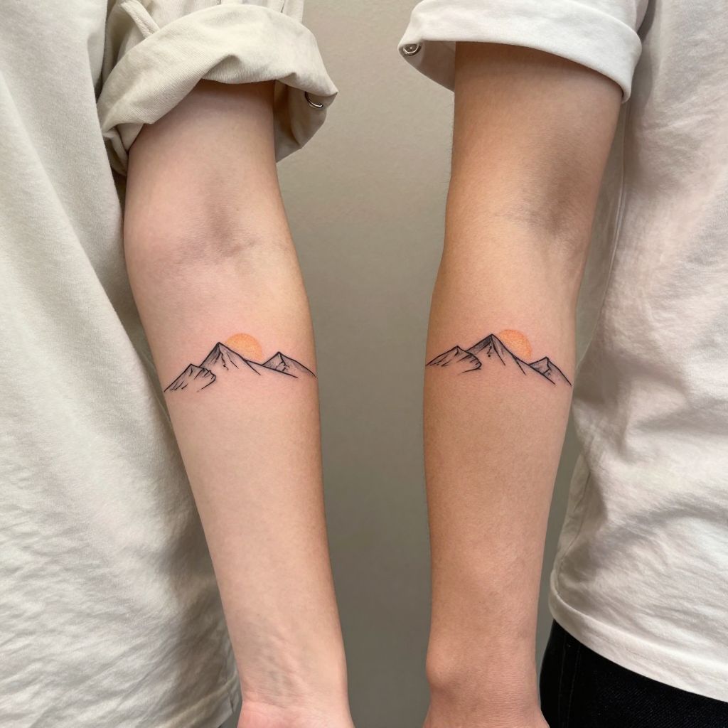 Minimalistic Mountains Matching Tattoos