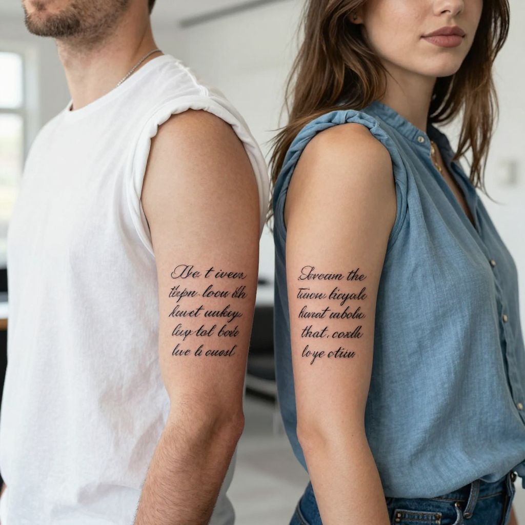 Quotes Split Between Both Matching Tattoos