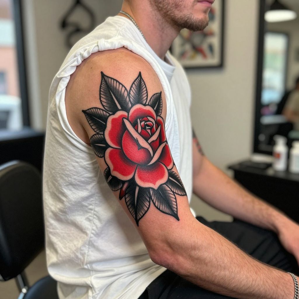 Traditional Rose with Thorns tattoo